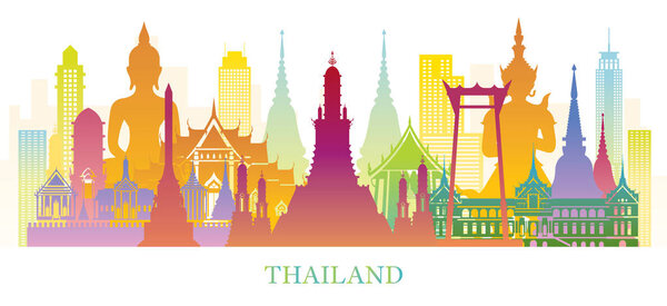 Thailand Skyline Landmarks Colorful Silhouette Background