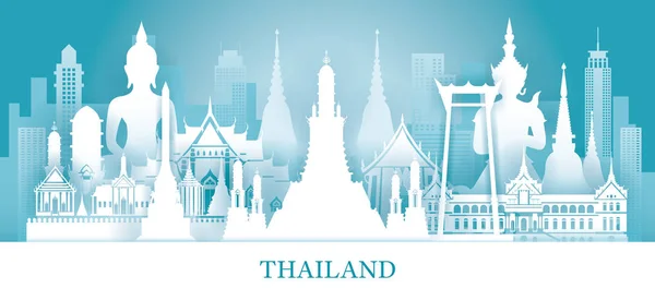 Thaïlande Skyline Repères dans le style de coupe du papier — Image vectorielle