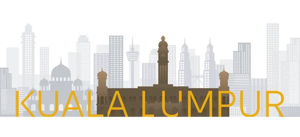 Kuala Lumpur, Malaysia Skyline Landmarks with Text or Word — Stock Vector