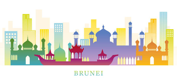 Brunei Skyline Landmarks Colorful Silhouette Background