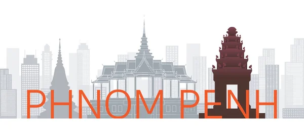 Phnom Penh, Cambodge Skyline Landmarks with Text or Word — Image vectorielle