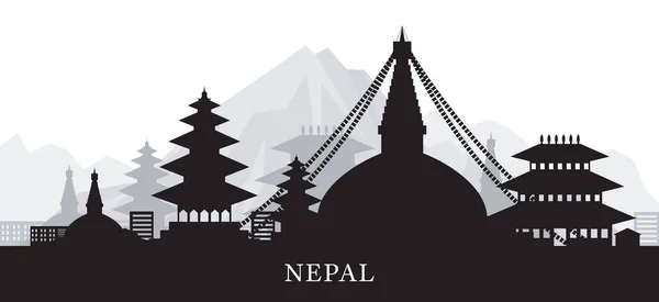 Nepal Skyline marcos silhueta fundo — Vetor de Stock