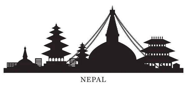 Nepal Skyline Luoghi di interesse Silhouette Sfondo — Vettoriale Stock