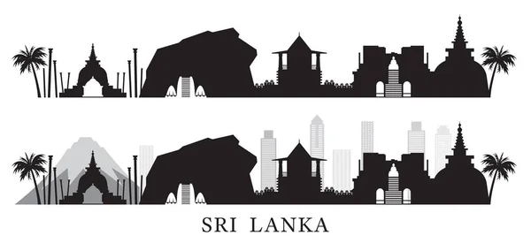 Srí Lanka Skyline Látványosságok Fekete-fehér sziluett Backgroun — Stock Vector