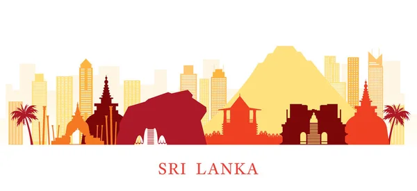 Sri Lanka Skyline Luoghi di interesse Sfondo sagoma variopinta — Vettoriale Stock