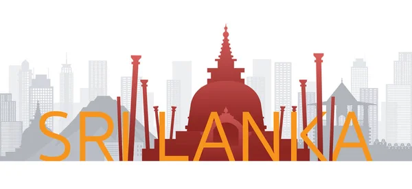 Sri Lanka Skyline Landmarks avec texte ou mot — Image vectorielle