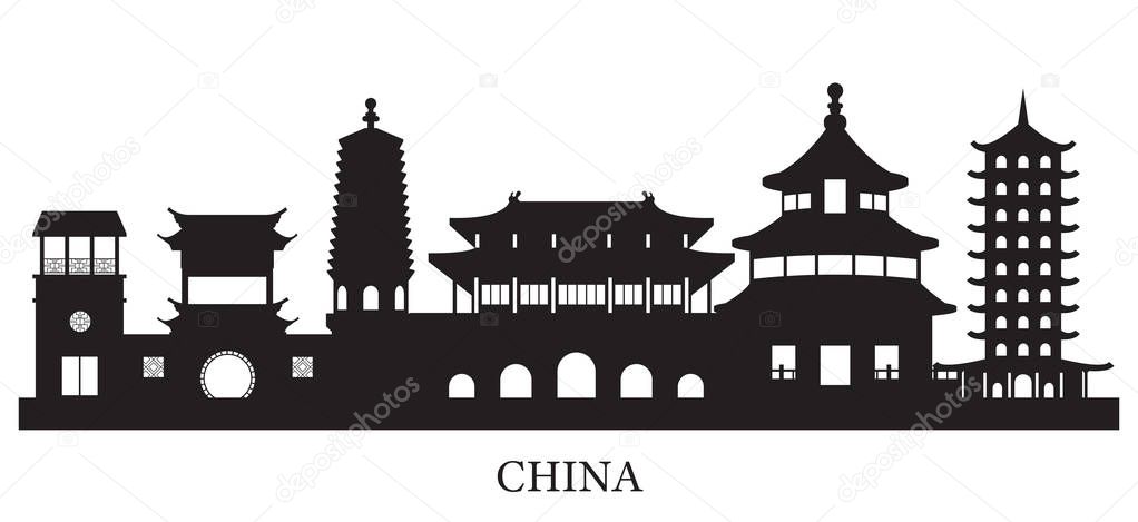 China Skyline Landmarks Silhouette Background