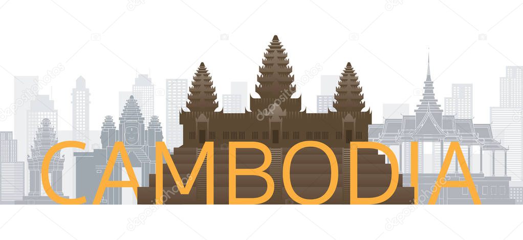 Cambodia Skyline Landmarks with Text or Word