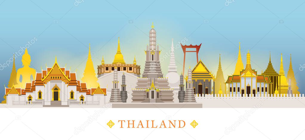 Bangkok, Thailand, Temple, Landmarks Skyline Background, Famous Place, Travel and Tourist Attraction