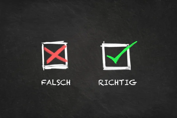Falsch Und Richtig Chalkboard Background Translation Wrong Right — Zdjęcie stockowe