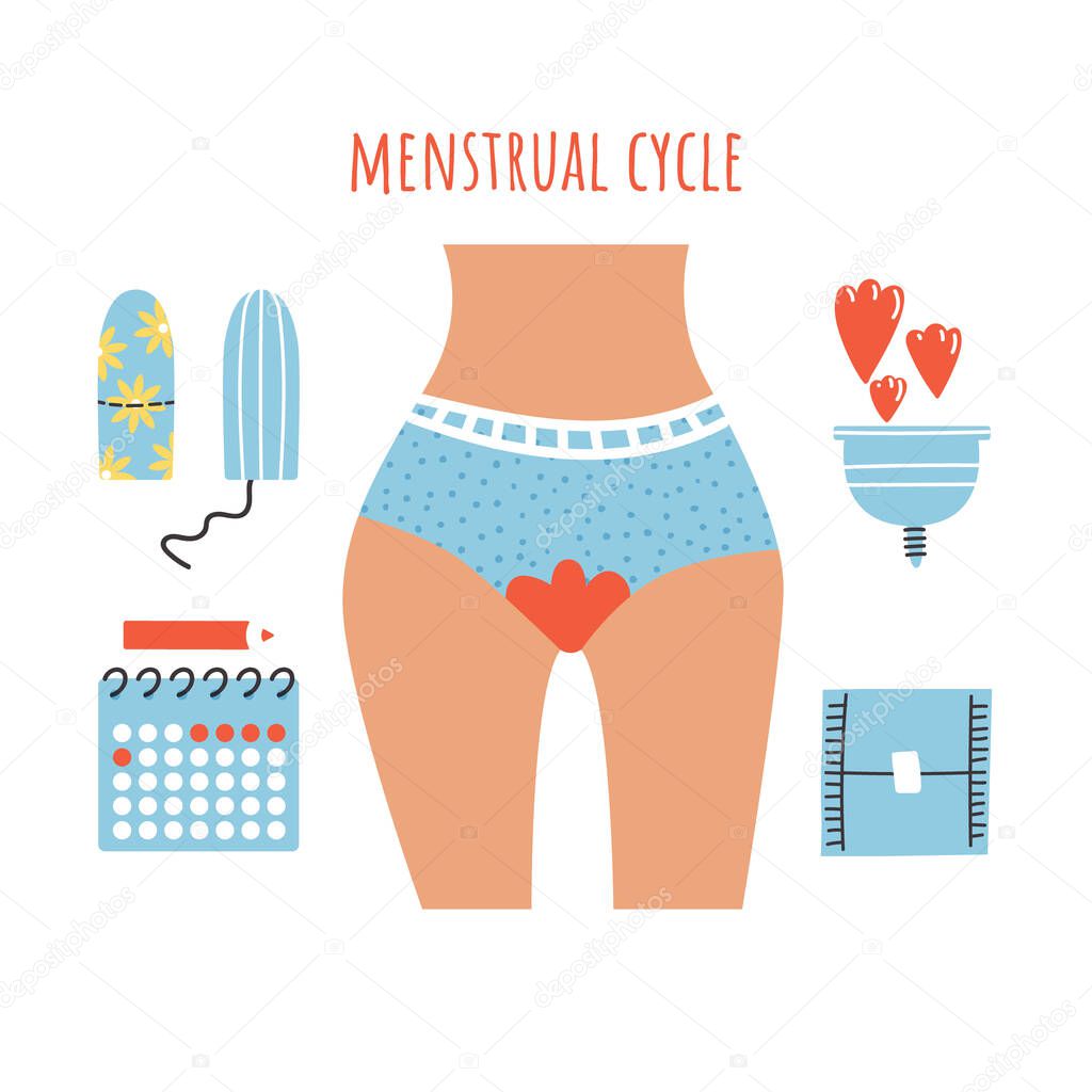 Vector set of menstrual cycle items