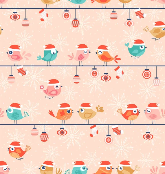 Modèle Sans Couture Noël Avec Des Oiseaux Mignons — Image vectorielle