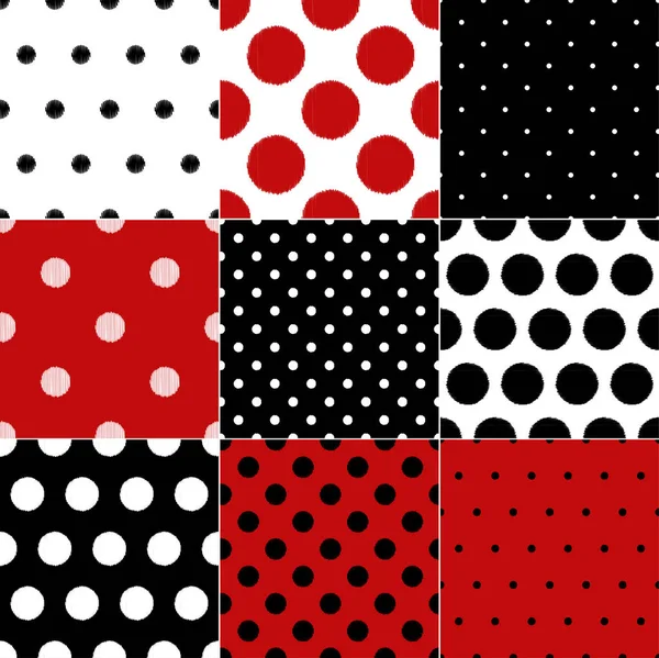 Diseño Patrón Fondo Textil Lunares Rojos Negros Sin Costuras — Vector de stock
