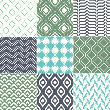 Renkli trendy retro geometrik Dikişsiz desen set iç tasarım için. Vektör arka plan toplama