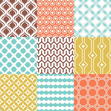 Renkli trendy retro geometrik Dikişsiz desen set iç tasarım için. Vektör arka plan toplama