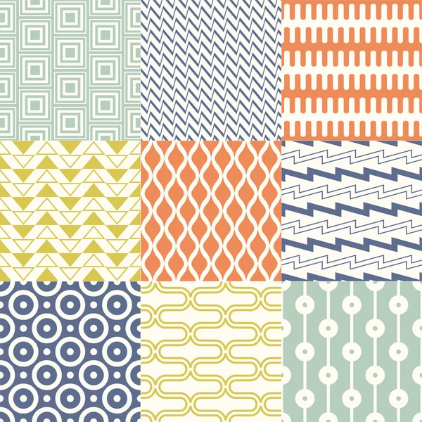 Conjunto Coloridos Patrones Retro Geométricos Sin Costura Moda Para Diseño — Archivo Imágenes Vectoriales