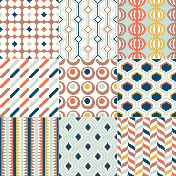 Set Van Kleurrijke Mid Century Geometrische Naadloze Patronen Voor Interieur — Stockvector