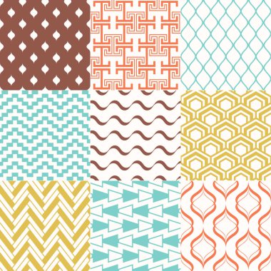 Renkli trendy retro geometrik Dikişsiz desen set iç tasarım için. Vektör arka plan toplama