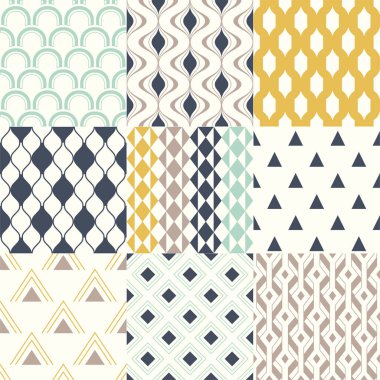 Kusursuz modern geometrik ve kavisli soyut modern vektör arkaplanı. Duvar kağıdı kapağı, ev içi, kumaş tasarımı için tekrarlanan baskı kalıpları