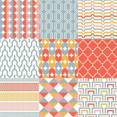 Retro abstract seamless pattern set. Modern vector repeated geometric background. Interior wallpaper clipart