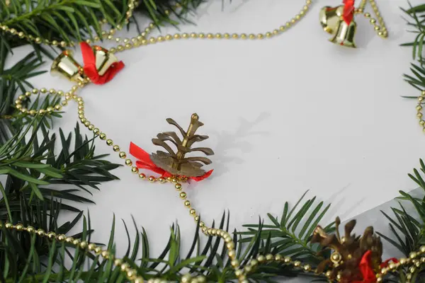 Christmas Background Fir Branches Cones — Stock Photo, Image