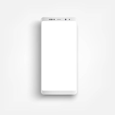 Modern gerçekçi beyaz akıllı telefon. Kenar kenarlı akıllı telefon, cep telefonunun 3 boyutlu vektör illüstrasyonu.
