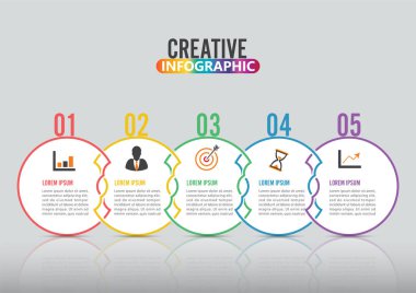 Infographics tasarım vektör ve pazarlama simgeleri iş akışı düzeni, diyagram, yıllık rapor, web tasarımı için kullanılabilir. 5 seçenek, adım veya süreç ile iş konsepti