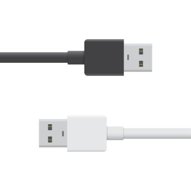 Beyaz arkaplanda siyah ve beyaz USB kablo ikonu izole edildi. Vektör usb buji işareti düz stil. Görüntü EPS 10