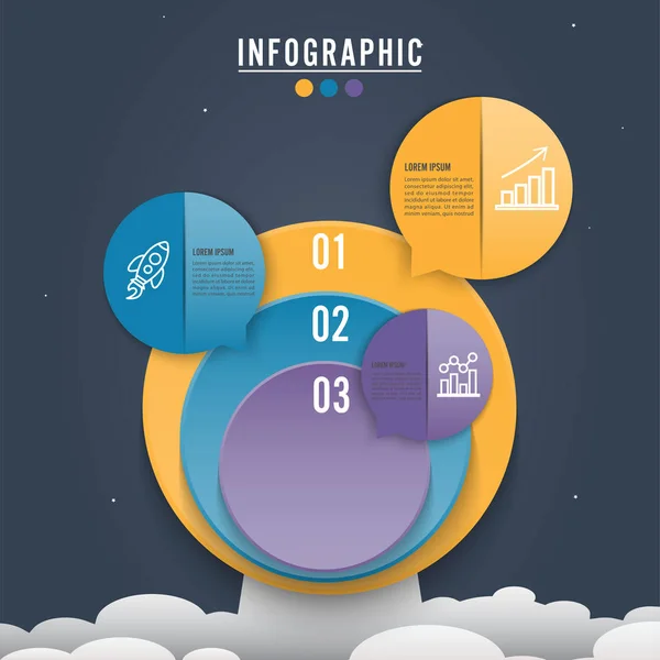 Cirkel infografik mall tre alternativ, process eller steg för Bu — Stock vektor