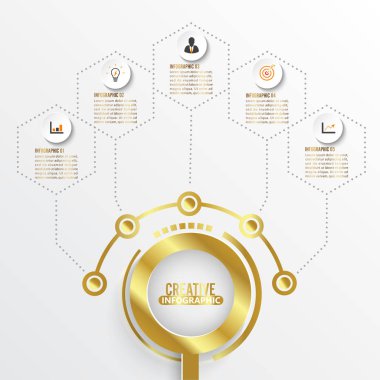 3D kağıt etiketli vektör bilgi şablonu, entegre daireler. Seçenekli iş kavramı. İçerik, diyagram, akış şeması, adımlar, parçalar, zaman çizelgesi bilgi grafikleri, iş akışı düzeni, grafik