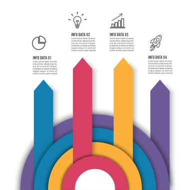 İş sunumu için çember bilgi şablonu dört seçenek, süreç veya adım