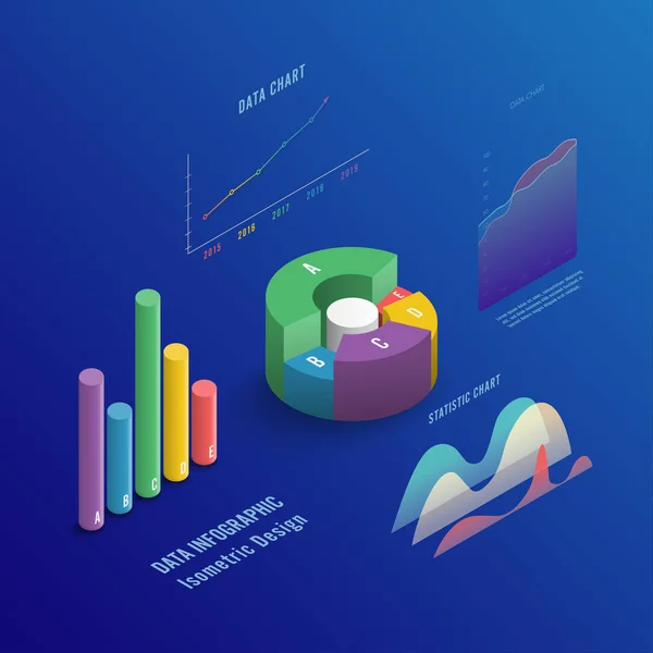 Isometrische Business Vector Infographic Met Kleurendiagrammen Grafieken Isometrische Gekleurde Infographic — Stockvector