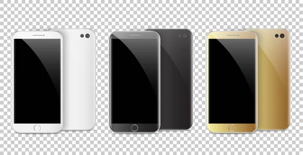 Moderno smartphone nero, bianco e oro isolato su trasparente — Vettoriale Stock