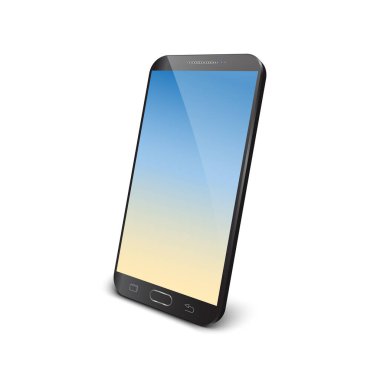 Modern gerçekçi bakış açısı siyah akıllı telefon. Kenar kenarlı akıllı telefon, cep telefonunun 3d vektör illüstrasyonu