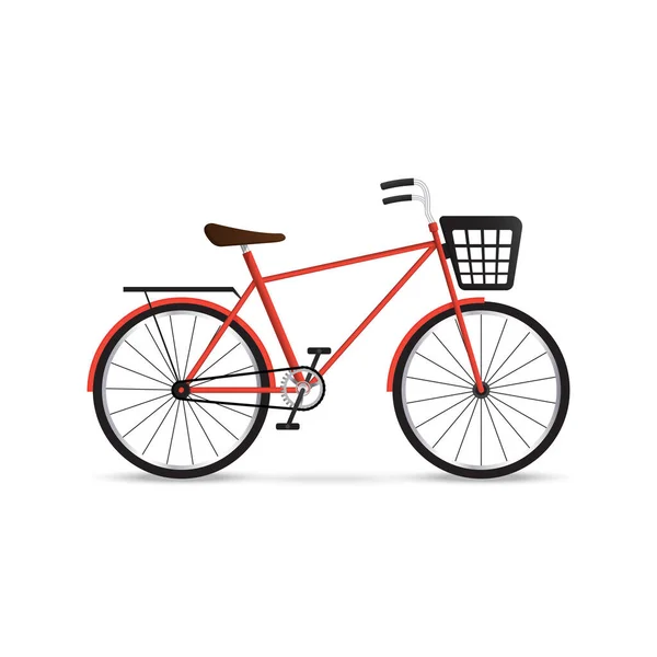 红色自行车 有黑色篮子 在白色背景上隔离的自行车 矢量说明 — 图库矢量图片