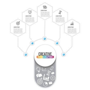 3 boyutlu kağıt etiketli vektör bilgi şablonu, entegre daireler. Seçenekli iş kavramı. İçerik, diyagram, akış şeması, adımlar, parçalar, zaman çizelgesi bilgi grafikleri, iş akışı düzeni, grafik