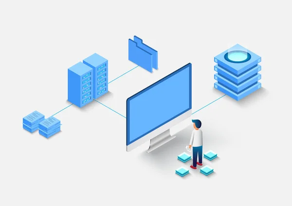 Cálculo Big Data Center Procesamiento Información Base Datos Enrutamiento Tráfico — Vector de stock