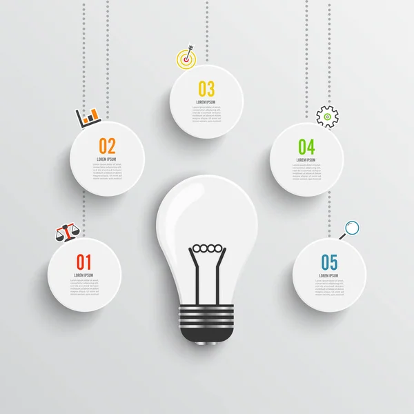 Infografica Astratta Modello Cinque Opzioni Concetti Grande Idea Marketing Brainstorming — Vettoriale Stock