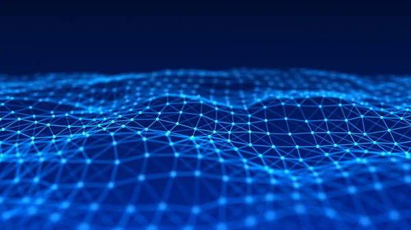 Streszczenie Tła Fali Kropkami Liniami Poruszającymi Się Przestrzeni Technologia Niebieska — Zdjęcie stockowe