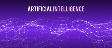 Yapay zeka konsepti. Büyük veri görselleştirmesi. Mavi siber teknoloji dalgası. Modern vektör çizimi. 3d oluşturma.