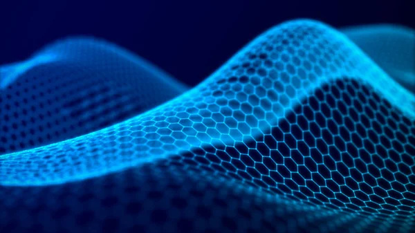 Абстрактная Шестиугольная Волна Движущимися Точками Поток Частиц Иллюстрация Кибертехнологий Рендеринг — стоковое фото