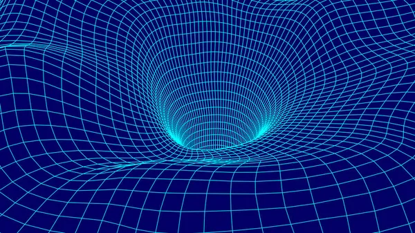 Entonnoir Bleu Futuriste Tunnel Voyage Spatial Filaire Trou Ver Bleu — Image vectorielle