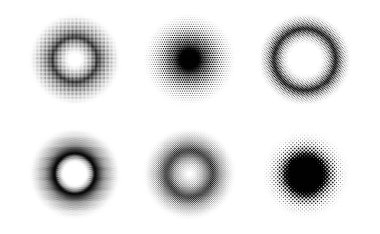 Siyah yarım tonlu daireler. Beneklerden yapılmış pop sanat dokusu. Yuvarlak noktalar gradyanı. Vektör illüstrasyonu.