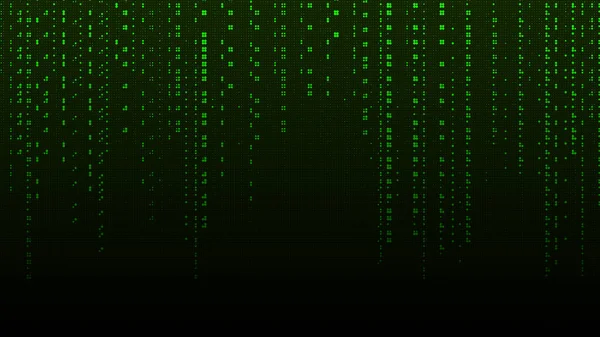 緑のマトリックスの背景 スクリーン上の落下点 テクノロジーストリームバイナリコード デジタルベクトル図 — ストックベクタ