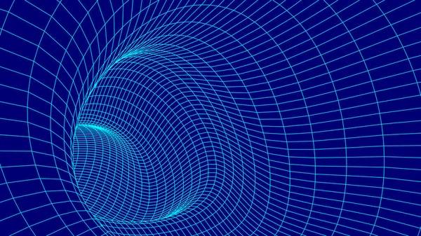 Футуристическая Голубая Воронка Космический Туннель Wireframe Абстрактная Голубая Червоточина Поверхностным — стоковый вектор