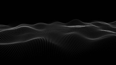 Hareketli noktalı soyut dalga. Parçacık akışı. Siber teknoloji çizimi.