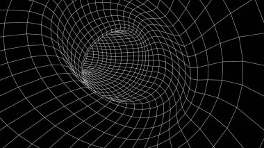 Fütürist siyah huni. Telgraf çerçeveli uzay yolculuğu tüneli. Yüzey warp hızına sahip soyut solucan deliği.