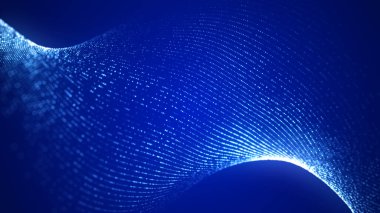 Hareketli noktalı soyut dalga. Parçacık akışı. Siber teknoloji çizimi. 3d oluşturma.