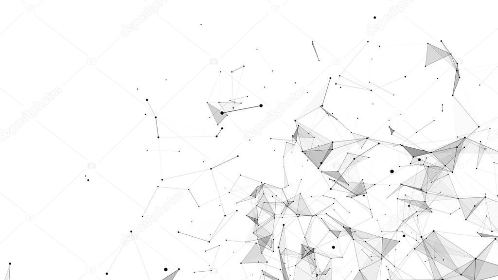 Abstract background with moving dots and lines. Network connection structure. Futuristic illustration. Digital technology design.