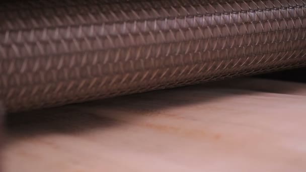 Fabricación de muebles. Prensa alinea la madera contrachapada en la fábrica de muebles — Vídeo de stock